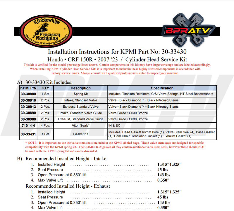 07-24 Honda CRF150R CRF 150R Kibblewhite Valves Guides Titanium Springs Cometic