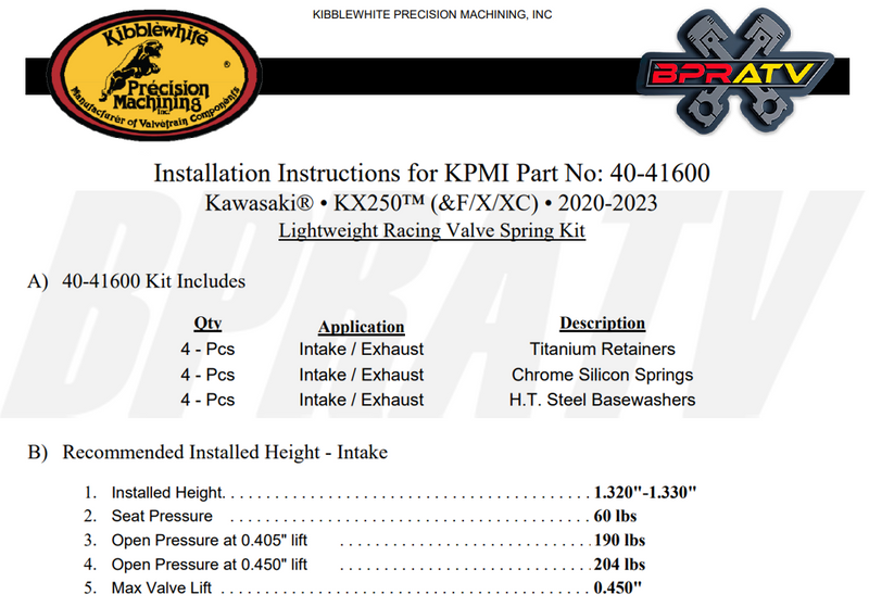20-22 Kawasaki KX250 KX250X Kibblewhite Head Intake Exhaust Valves Seals Springs