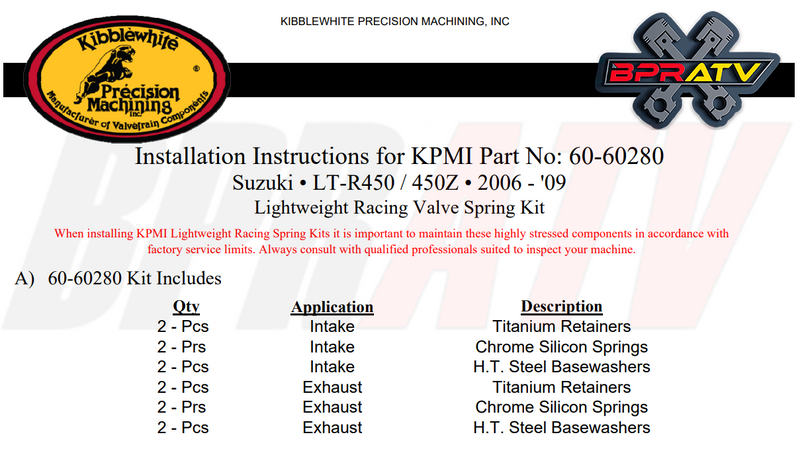 Suzuki LTR450 LTR 450 Kibblewhite Race Titanium Valves Springs Spring Seals Kit