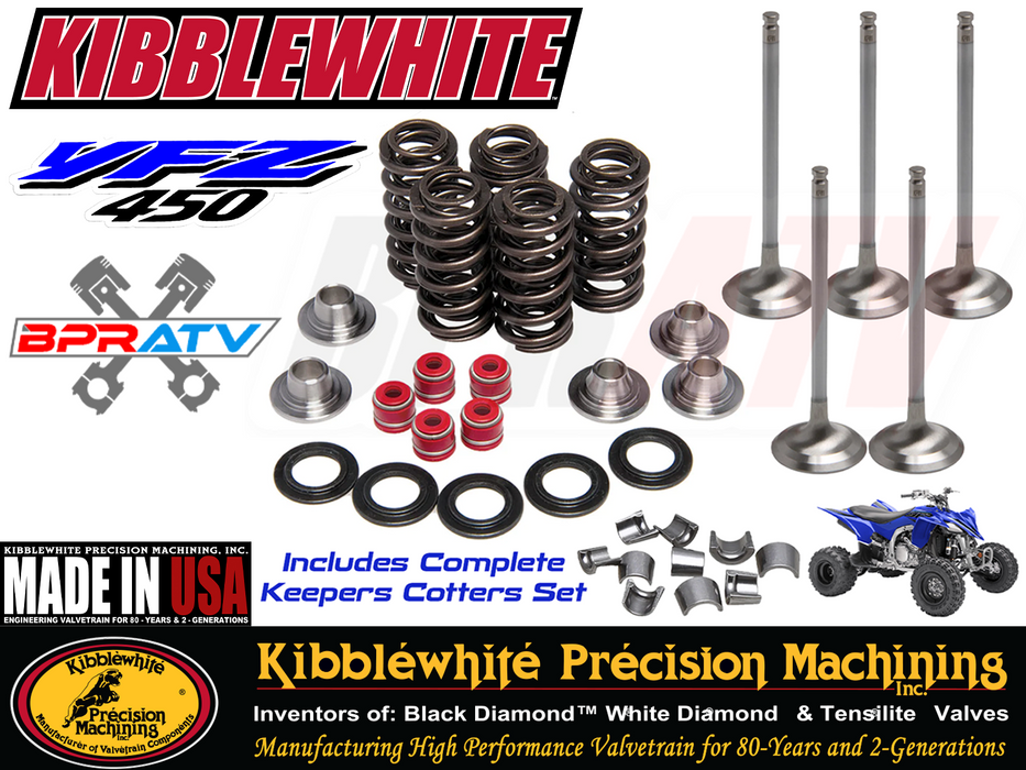 YFZ450 YFZ 450 KIBBLEWHITE +1mm Intake Valves Exhaust Valve Ti Spring Kit + Seal