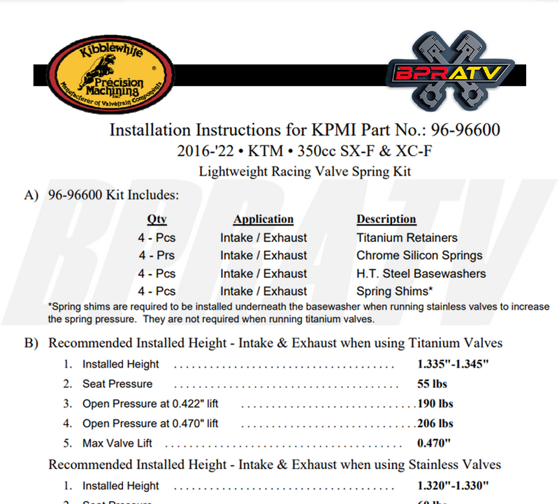 KTM 350 XC-F XCF350 Kibblewhite Titanium Valves Spring Kit RED Viton Seals 16-22