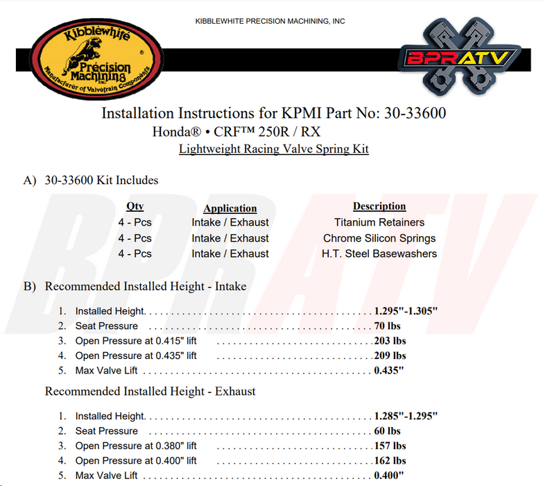 18-24 CRF250R CRF 250R Kibblewhite Intake & Exhaust Valves & TITANIUM Spring Kit