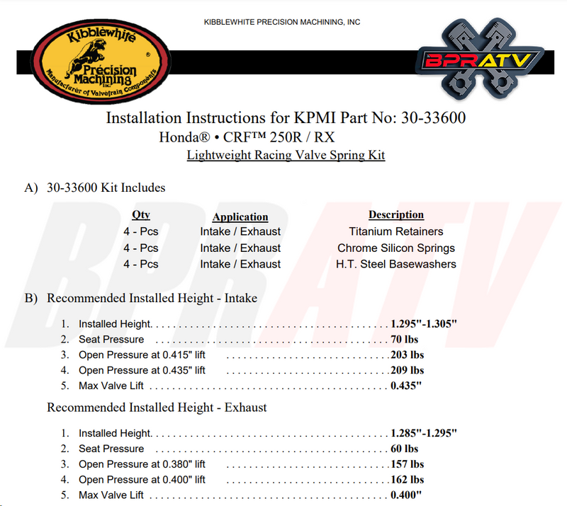 19-24 Honda CRF250RX CRF250RX Kibblewhite Intake Exhaust Valves Spring Kit Seals