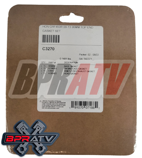 BPRATV 09-16 CRF450R CRF 450R 96mm Cylinder CP Piston Gasket Top End Rebuild Kit