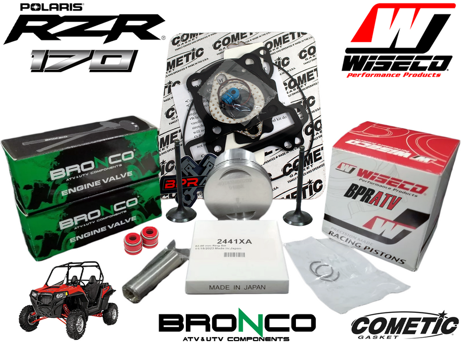 Polaris RZR 170 Top End Rebuild Kit 62mm Wiseco Piston Bronco Valves Cometic Kit