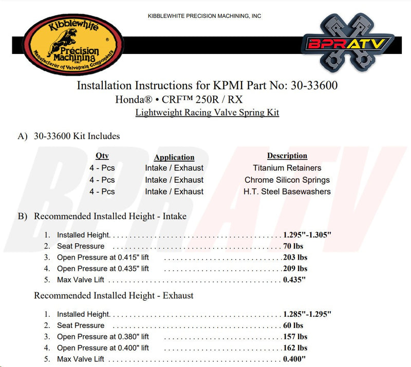 Unlock Peak Power: Kibblewhite Titanium Spring Kit for 2018-2024 Honda CRF250R