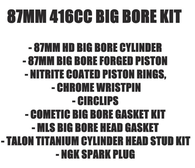 Honda 400EX 87m Big Bore Kit Stage 2 Hot Cams +2 Cylinder Piston 416 Top End Kit