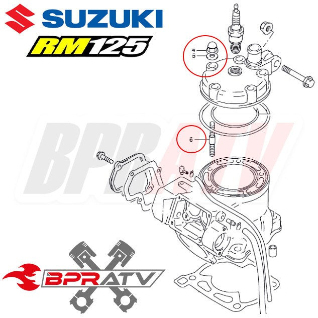 89-08 Suzuki RM125 TITANIUM Cylinder Head Stud Kit Cylinder Bolts Nuts & Washers