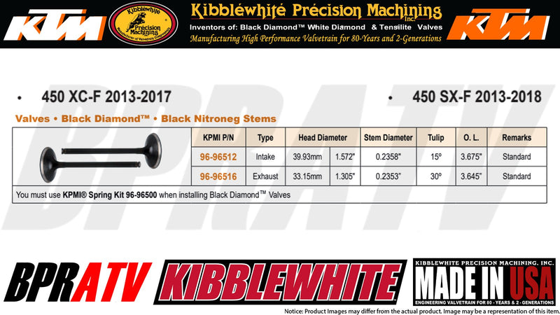 KTM 450 XC-F SX-F XC SX Kibblewhite Race Head Intake & Exhaust Valves Seals Kit