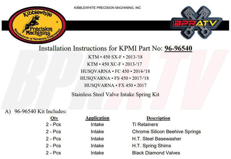 13-18 KTM 450 XC-F SX-F Husky 450 Kibblewhite Titanium Springs Intake Valves Kit
