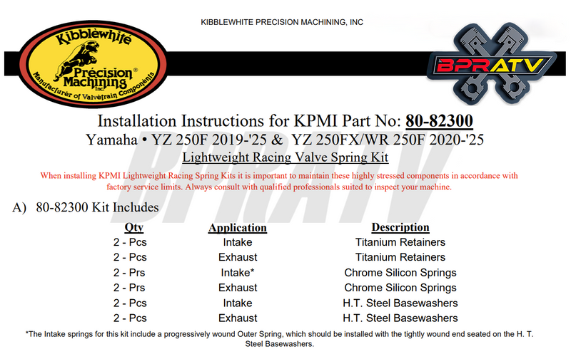 Yamaha YZ250F YZ 250F Kibblewhite Intake Exhaust Valve Set Spring Kit Seals '19+
