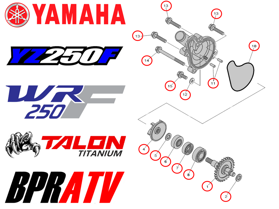 BPRATV Billet Water Pump Impeller Shaft Gear & Bolts Kit For Yamaha WR250F 01-13