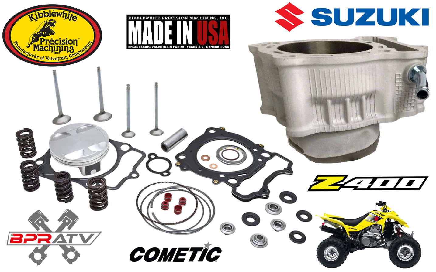 0318 Suzuki LTZ400 KIBBLEWHITE Top End Piston Rebuild Kit Valves + Cy