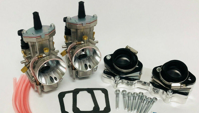 Banshee 38mm 38 Mil PWK Style Carbs Carb Carburetors Billet Intake Manifolds Set