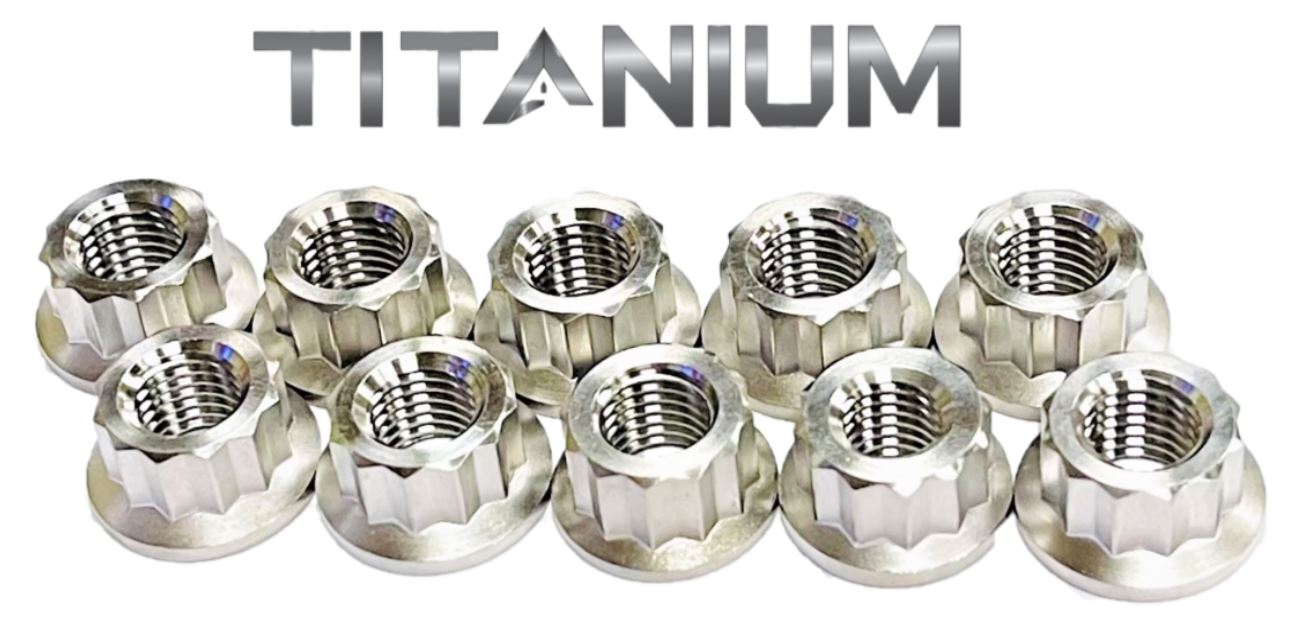 10mm x 1.5mm Pitch Titanium 12 Point Flange Nuts Grade 5 Ti Nut Set of 10 Pack