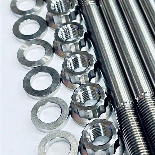 Get Ti YZFR3 MT03 Cylinder Head Studs TITANIUM Head Stud Bolt 12 Pt Nut Kit Set