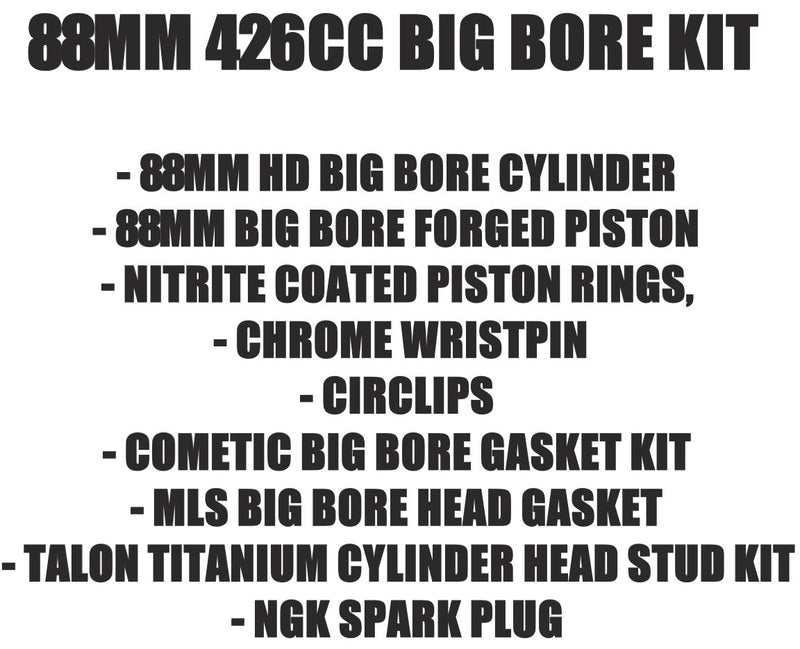 Honda 400EX 400X 88mm +3 Big Bore Kit Stage 2 Cam 426cc Top End Rebuild 2 Hotcam