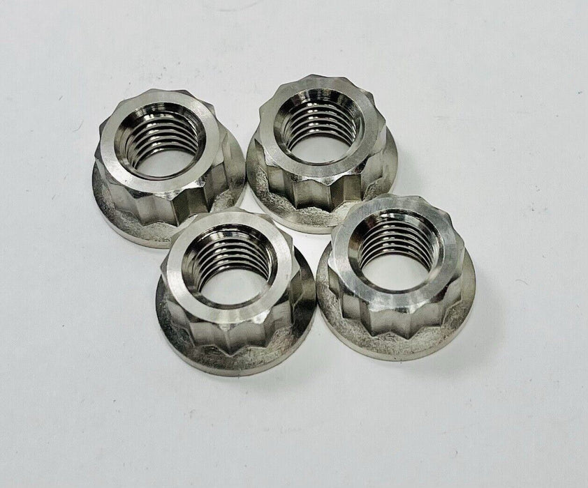 M10 10mm Ti 12 Point Flange Nuts Titanium 10 x 1.25 Pitch Nut Set Four 4 10 Mil