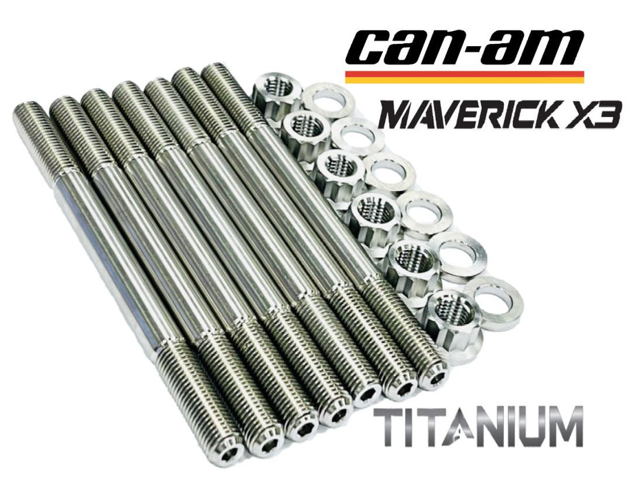 Maverick X3 X-3 Turbo Ti Head Studs TITANIUM Cylinder Head Stud 12 Pt Nut Kit