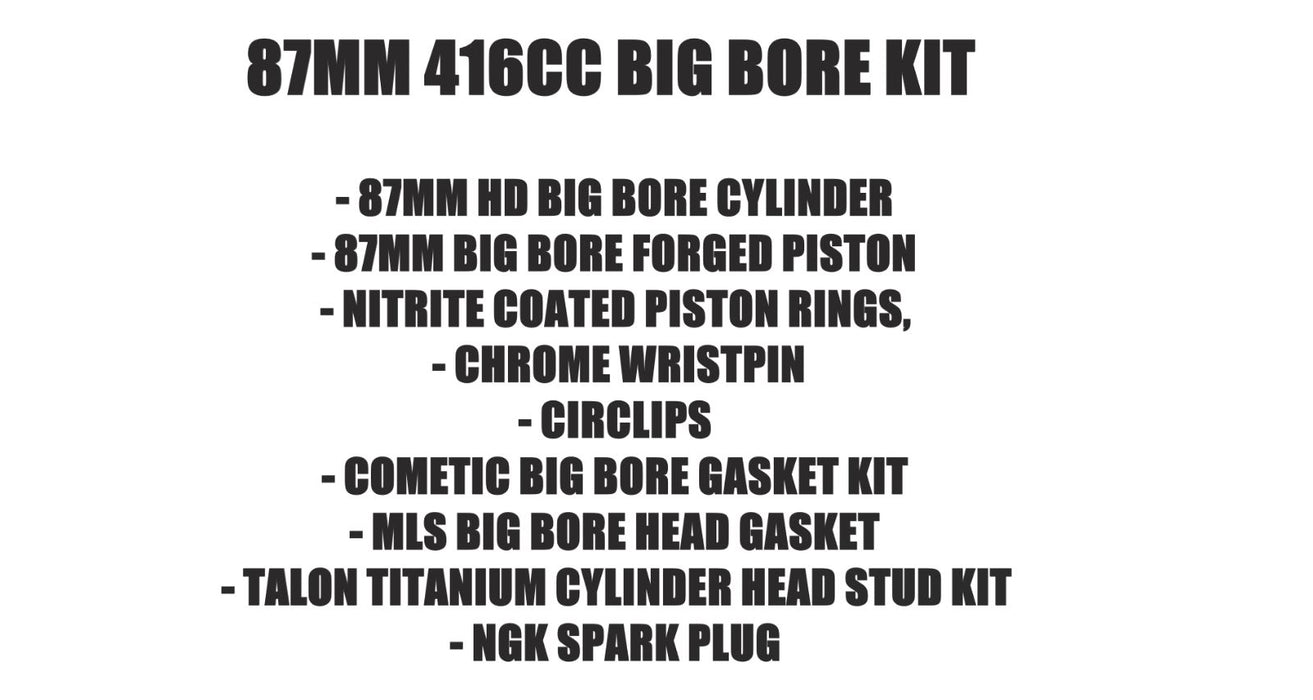 400EX 400X 87mm Big Bore Kit +2 Cylinder Piston 416cc Top End Rebuild Parts Kit