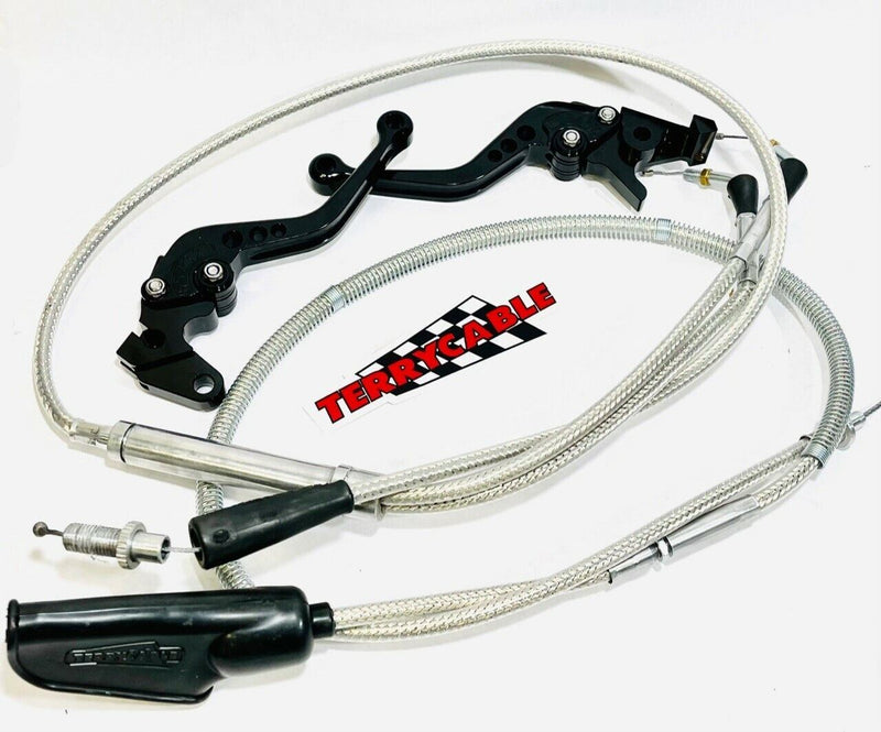 Banshee Black Shorty Levers Clutch Throttle TERRYCABLE Steel Braided Cables PWK