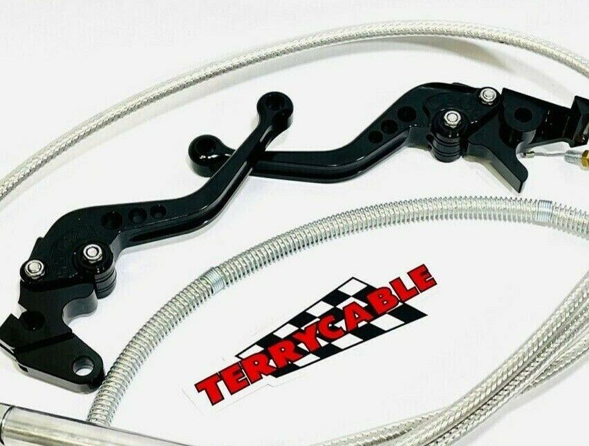 Banshee Black Shorty Levers Clutch Throttle Terrycable Steel Braided Cables PWK