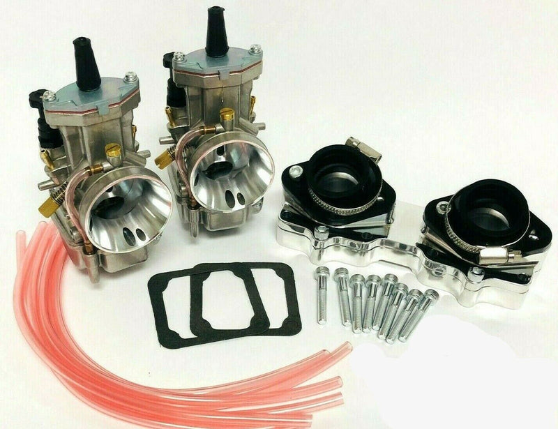 Banshee 34mm 34 Mil PWK Style Carbs Carb Carburetors Billet Intake Manifolds Set