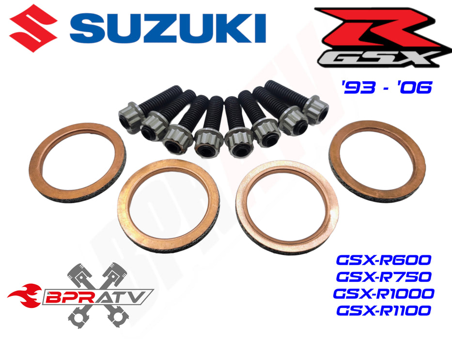 93-06 Suzuki GSX-R600 750 1000 1100 Exhaust Stud Gasket TITANIUM Nuts Repair Kit