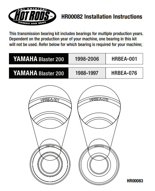 88-06 Yamaha Blaster 200 YFS 200 Hot Rods Heavy Duty Transmission Bearings Kit